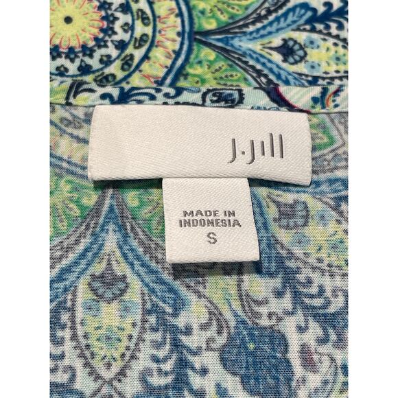 J Jill Tunic Top Blue/GN Small Lotus Floral Sleeveless Button-down Resort Casual - Picture 4 of 6